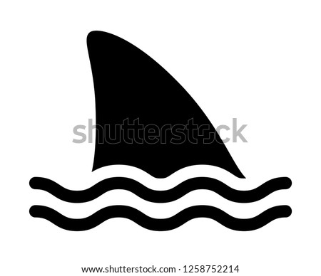 Shark attack warning sign with shark dorsal fin swimming in water flat vector icon for apps and print