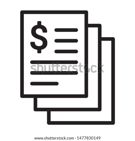 Stack of bills, statements or invoices line art vector icon for financial apps and websites