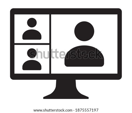 Remote work, remote learning or online video meeting with three people flat vector icon for apps and websites