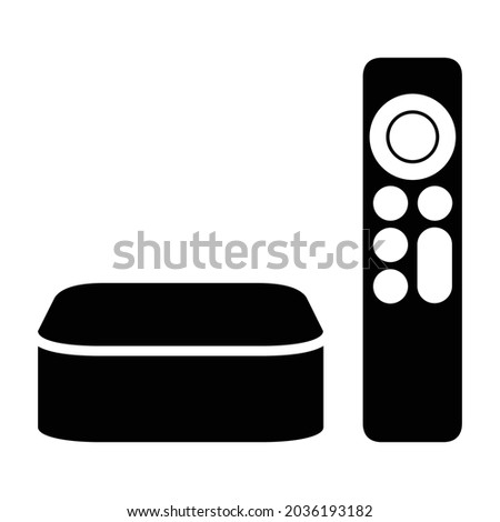 4K digital media player setup box with remote flat vector icon for apps and websites