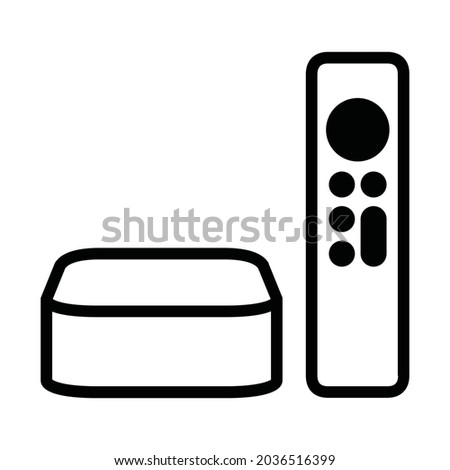 4K digital media player setup box with remote line art vector icon for apps and websites
