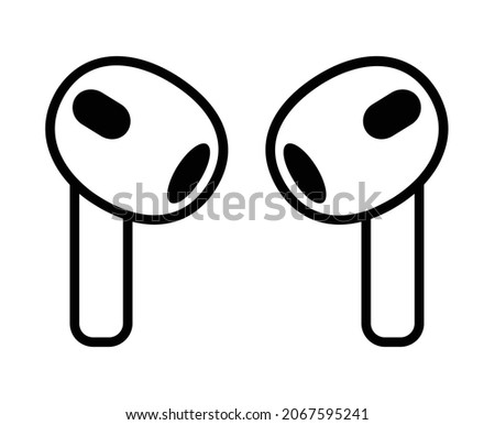 Pair of new wireless earbud headphones line art vector icon for apps and websites