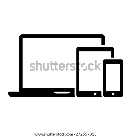 Responsive design laptop, tablet and smartphone screen flat vector icon for apps and websites