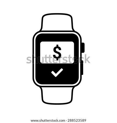 Smart watch wearable with NFC payment flat vector icon for apps and websites