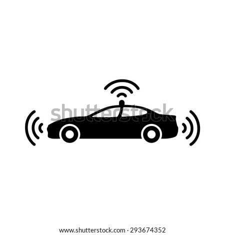Autonomous self-driving driverless vehicle / car side view with radar flat vector icon for apps and websites