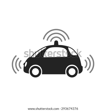Autonomous self-driving driverless vehicle / car side view with radar flat vector icon