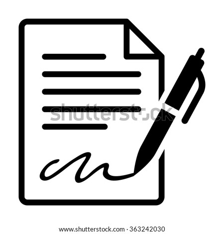 Pen signing a contract with signature line art vector icon for business apps and websites