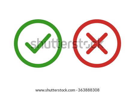 Checkmark / check, x or approve & deny line art vector color icon for apps and websites.