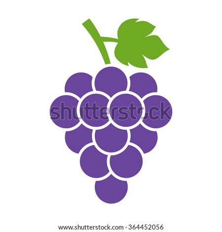 Bunch of wine grapes with leaf flat color icon for food apps and websites