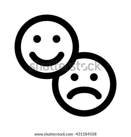 Customer satisfaction happy & sad / unhappy smiley face line art vector icon for apps and websites
