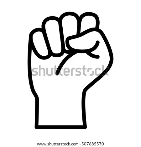 Raised fist - symbol of victory, strength, power and solidarity line art vector icon for apps and websites 