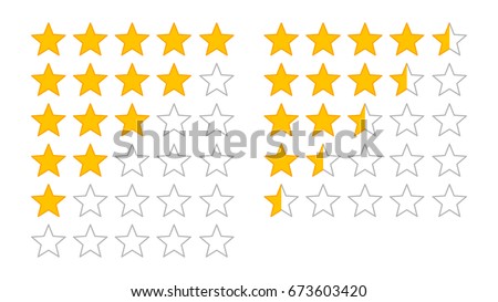 Product rating or customer review with gold stars and half star line vector icons for apps and websites