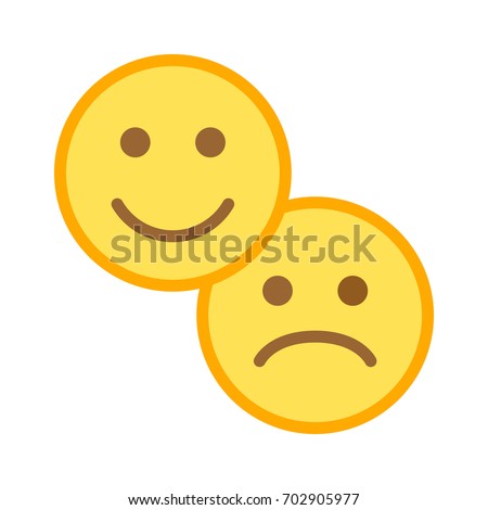 Customer sentiment happy & sad / unhappy smiley face flat color icon for apps and websites 