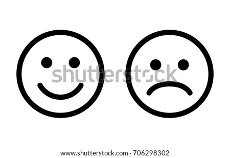 Happy and sad emoji faces line art vector icon for apps and websites