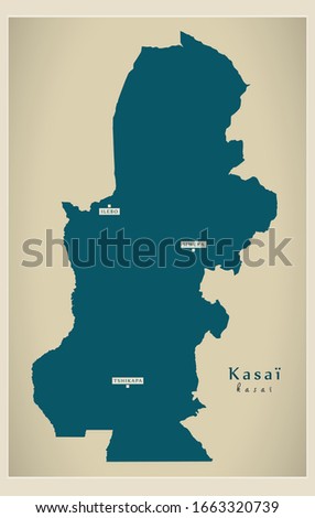 Modern Map - Kasai province map of DR Congo