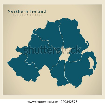 Modern Map - Northern Ireland with counties UK