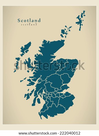 Modern Map - Scotland with regions UK