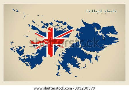 Modern Map - Falkland Islands with british flag FK