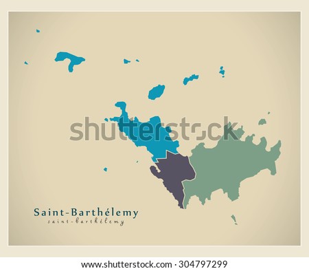 Modern Map - Saint-Barthelemy with regions colored BL