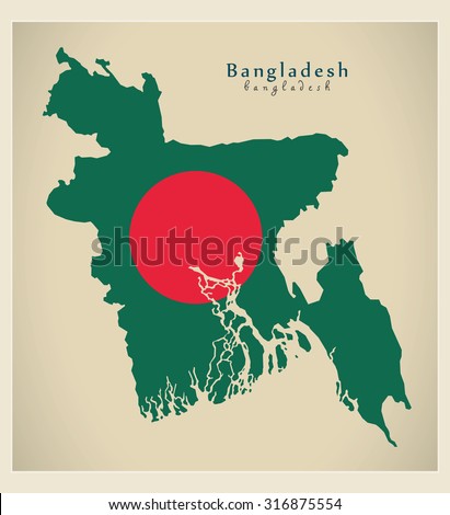 Modern Map - Bangladesh flag colored BD