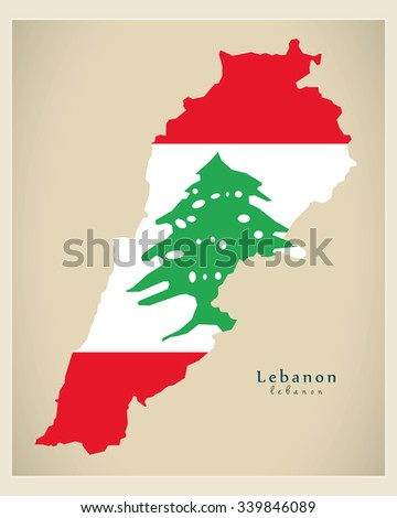 Modern Map - Lebanon flag colored LB
