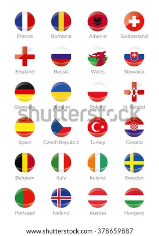 Symbols Buttons of the participating countries to the final soccer tournament of Euro 2016 in france