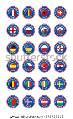 Jetons Symbols of the participating countries to the final soccer tournament of Euro 2016 in france group sorted