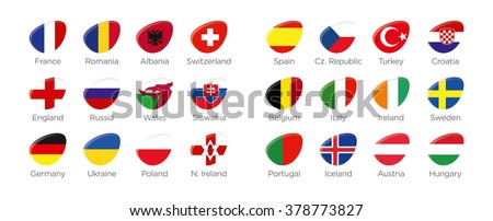 Modern ellipse icon symbols of of the participating countries to the final soccer tournament of Euro 2016 in france 