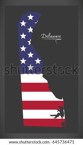 Delaware map with American national flag illustration