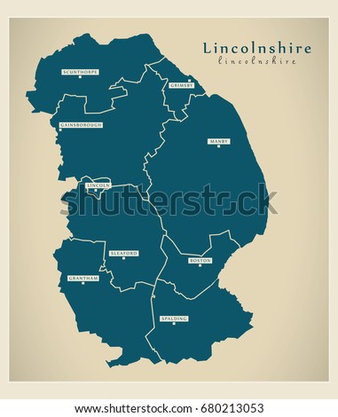 Modern Map - Lincolnshire county with districts UK illustration