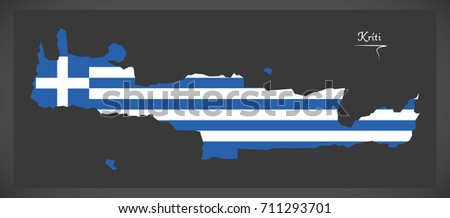 Kriti map of Greece with Greek national flag illustration