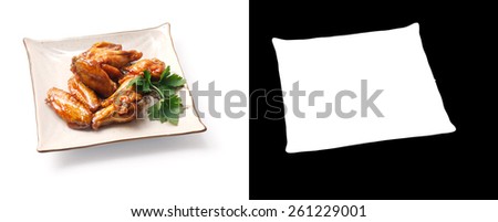 Chicken wings in honey and soy sauce on a white background (with clipping mask).