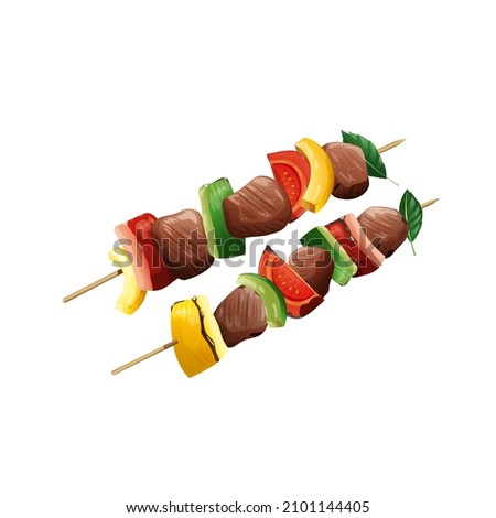 kebab, shashlik, grilled on a skewer, food meat, hand drawn vector illustration realistic sketch ストックフォト © 