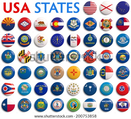 USA American states all flags - alphabetical order.