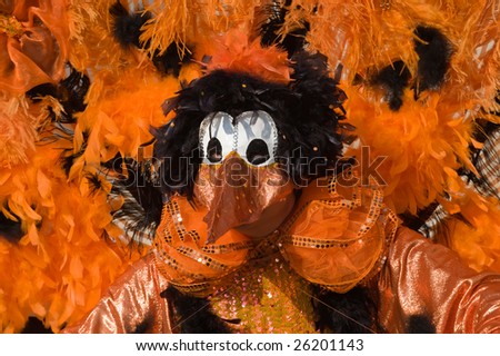 Feathered bird mask at the carnival in Venice