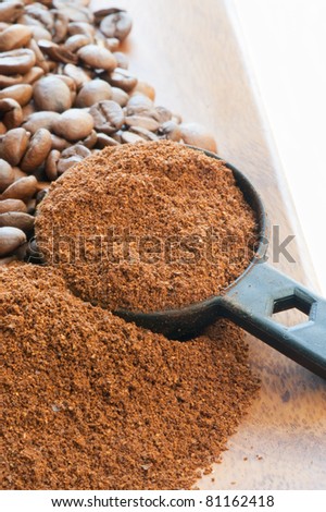 Ground coffee beans ready to be used