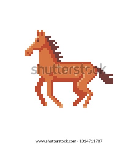 Braun horse character. Pixel art. Isolated vector illustration. New Year with chinese symbol of horse. Game assets. Pixel art 80s style. Cartoon icon for children's mobile app, book, sticker.