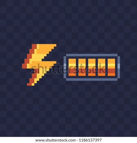 Life bar. Pixel art style. Battery charge. Full health bar. Video game 8-bit sprite. Sign energy. Isolated abstract vector illustration. 