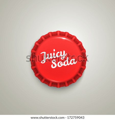 Juicy soda, retro red metal bottle cap icon, isolated vector illustration. Design for web, stickers, logo and mobile app.