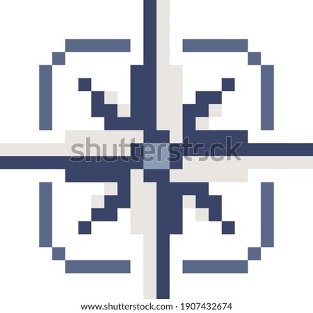 Wind rose pixel art icon. Design for sticker, mobile app, web site, social media and logo. Game assets 8-bit sprite. Isolated abstract vector illustration.