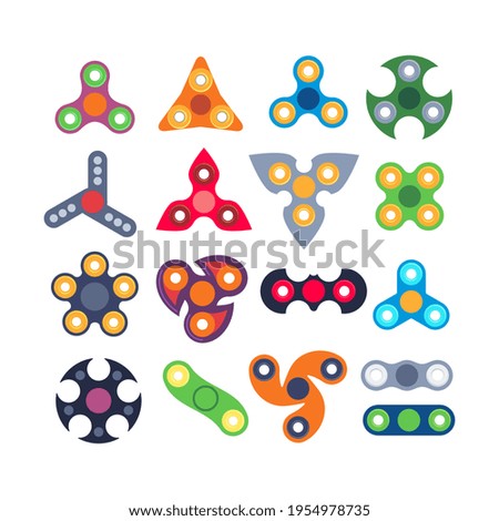 Set of various fidget spinners icons. Design for stickers, logo, web and mobile app. Isolated vector illustration.