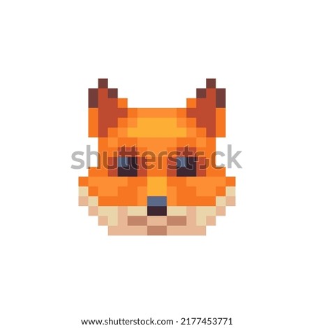 Fox face animal pixel art icon. Element design for stickers, web, logo, embroidery and mobile app. Isolated vector illustration.
