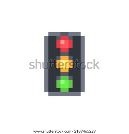 Vertical Traffic Light. Pixel art flat style icon. 8-bit sprite. Game assets. Isolated abstract vector illustration.