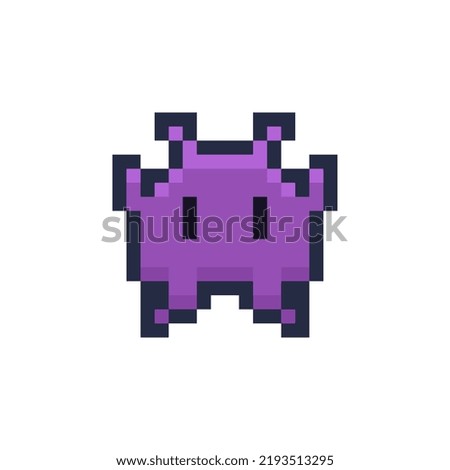 Cute monster alien face or head symbol pixel art icon. Logo for game design. 8-bit. Isolated abstract vector illustration. Game assets. Design for stickers, web, mobile app.