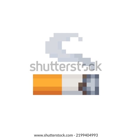 Cigarette pixel art icon. Isolated vector illustration. Design for stickers, logo, app, website, embroidery.