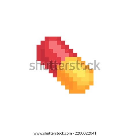 Сapsule pill pixel art icon. Isolated vector illustration. 8-bit sprite. Design stickers, logo, mobile app.