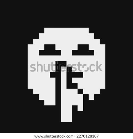 Shushing face emoji. Smile icon. Pixel art flat style. Show the language of emotion. Tease emotions. Cartoon style. 1-bit. Isolated abstract vector illustration.