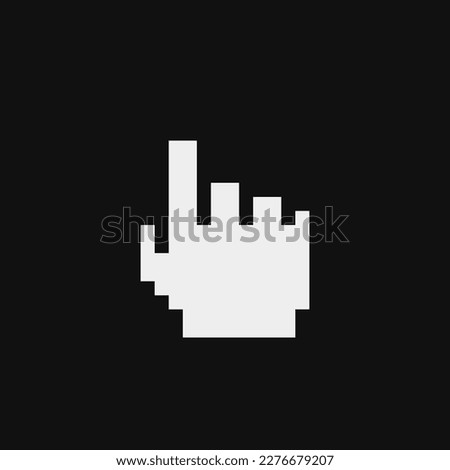 Backhand index pointing up. Finger up. Video game sprite. Pixel art style. Isolated vector illustration.