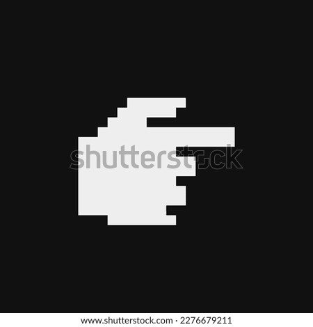 Backhand index pointing right. Direction hand icon. Video game sprite. Pixel art style. Isolated vector illustration.