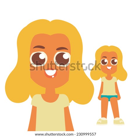 Long Blonde Hair Girl With Brown Eyes, Cartoon Flat Style Character ...